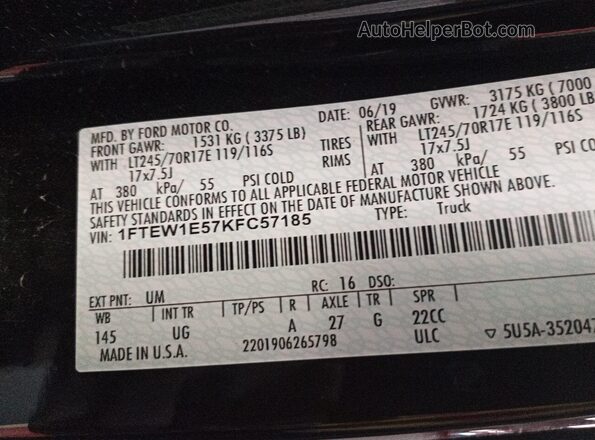 1FTEW1E57KFC57185 2019 FORD F150  