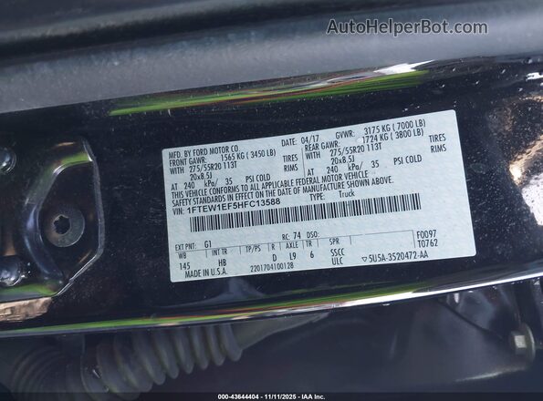 1FTEW1EF5HFC13588 2017 FORD F150 Black Widok komory silnika