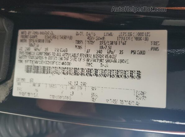 1FTEW1EG2GFC04080 2016 FORD F150 Черный Вид подкапотного пространства