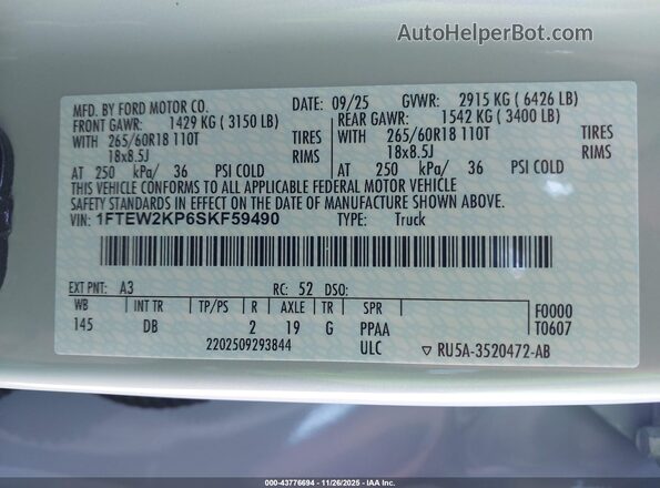 1FTEW2KP6SKF59490 2025 FORD F150 White 