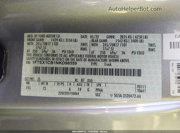 1FTEX1CB1NKD98559 2022 FORD F150 Серебряный Вид подкапотного пространства