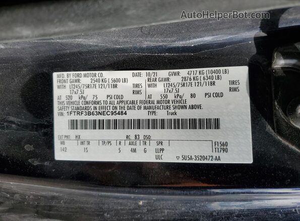 1FTRF3B63NEC95484 2022 FORD F350 Blue Widok naklejki z numerem VIN