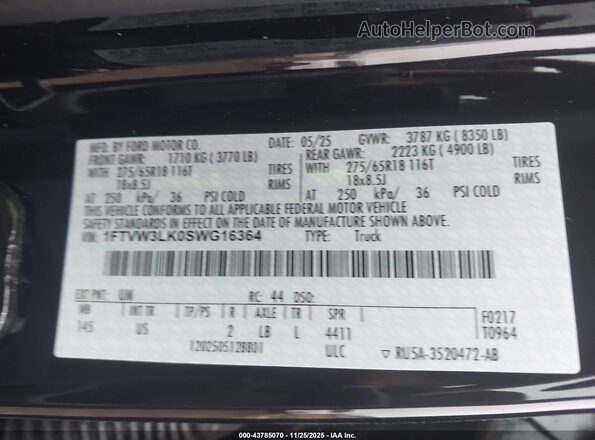 1FTVW3LK0SWG16364 2025 FORD F-150 LIGHTNING Black Engine compartment view