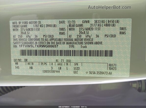 1FTVW5L7XRWG00657 2024 FORD F-150 LIGHTNING Gray 