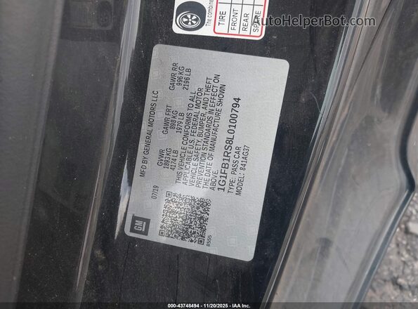 1G1FB1RS8L0100794 2020 CHEVROLET CAMARO Black ძრავის განყოფილების ხედი