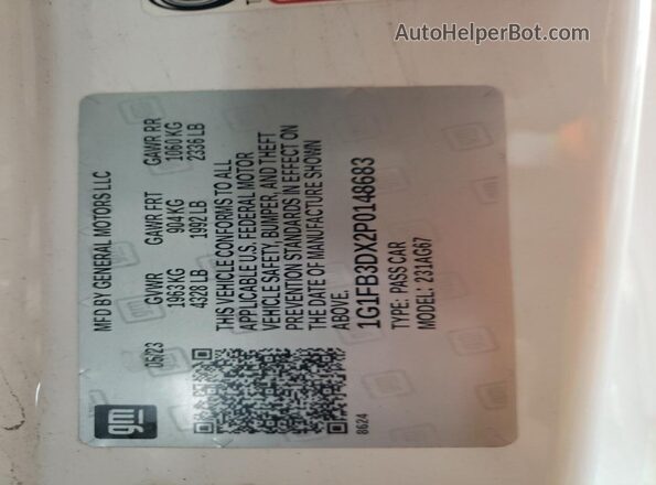 1G1FB3DX2P0148683 2023 CHEVROLET CAMARO White 