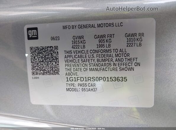 1G1FD1RS0P0153635 2023 CHEVROLET CAMARO Gray Engine compartment view