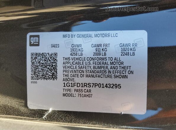 1G1FD1RS7P0143295 2023 CHEVROLET CAMARO Black ძრავის განყოფილების ხედი