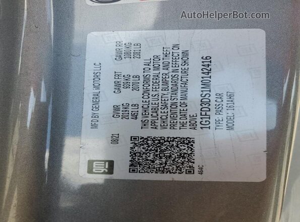 1G1FD3DS1M0142416 2021 CHEVROLET CAMARO Silver Widok naklejki z numerem VIN