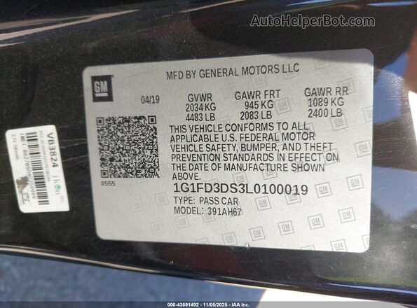 1G1FD3DS3L0100019 2020 CHEVROLET CAMARO Черный Вид подкапотного пространства