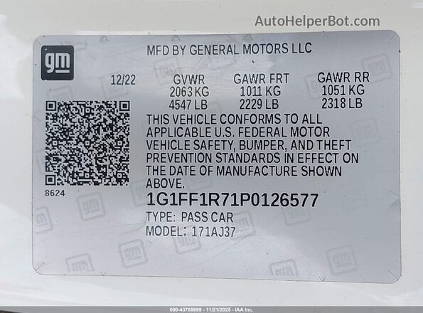 1G1FF1R71P0126577 2023 CHEVROLET CAMARO White Engine compartment view