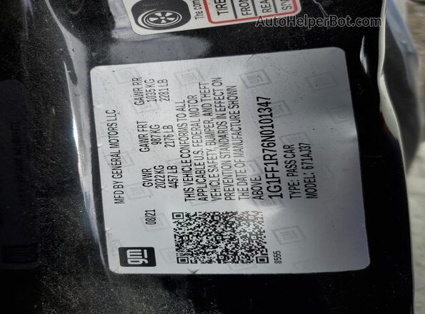 1G1FF1R76N0101347 2022 CHEVROLET CAMARO Черный Вид подкапотного пространства
