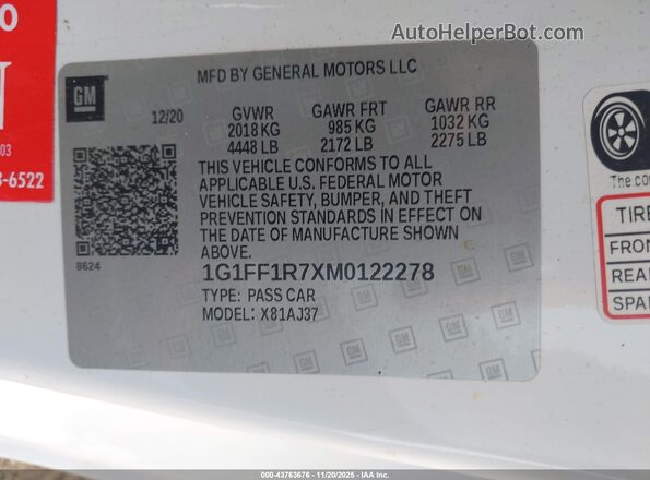 1G1FF1R7XM0122278 2021 CHEVROLET CAMARO Белый Вид подкапотного пространства