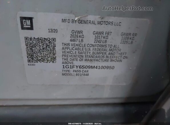 1G1FY6S09M4100950 2021 CHEVROLET BOLT Gray Widok komory silnika