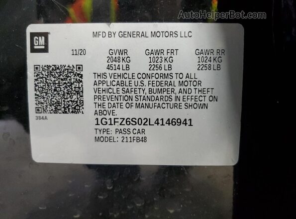 1G1FZ6S02L4146941 2020 CHEVROLET BOLT Black Vista de la etiqueta del VIN