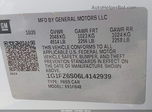 1G1FZ6S06L4142939 2020 CHEVROLET BOLT White Engine compartment view