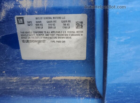 1G1JB5SH5H4159107 2017 CHEVROLET SONIC Синий Вид подкапотного пространства