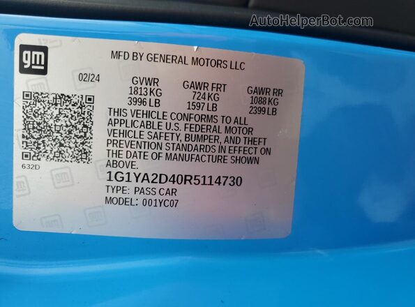 1G1YA2D40R5114730 2024 CHEVROLET CORVETTE Blue Widok naklejki z numerem VIN