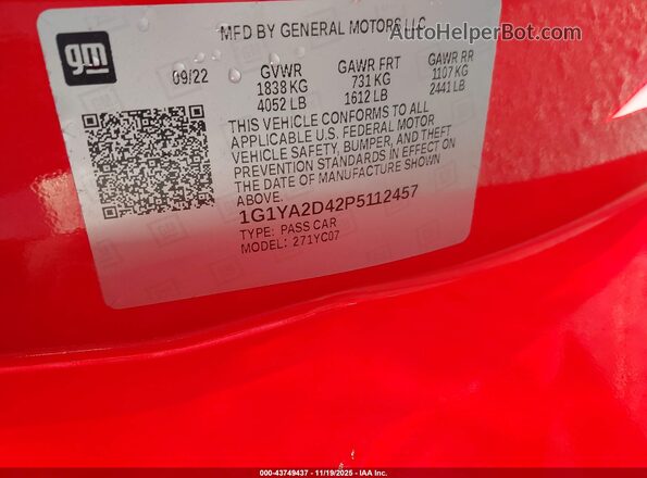 1G1YA2D42P5112457 2023 CHEVROLET CORVETTE Red 