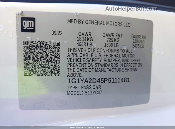 1G1YA2D45P5111481 2023 CHEVROLET CORVETTE White Вид підкапотного простору