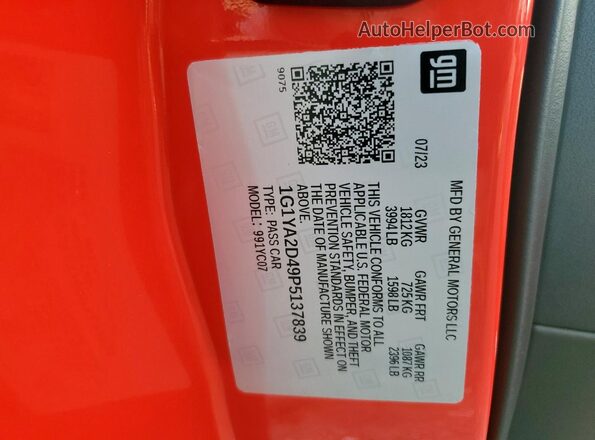 1G1YA2D49P5137839 2023 CHEVROLET CORVETTE Red Շարժիչի բաժամունքի տեսք