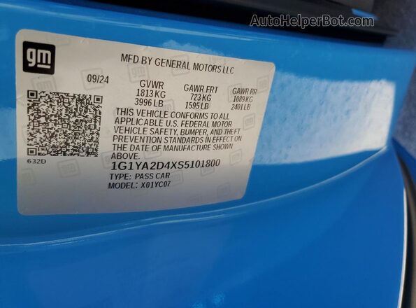 1G1YA2D4XS5101800 2025 CHEVROLET CORVETTE Blue Вид наклейки з VIN-кодом