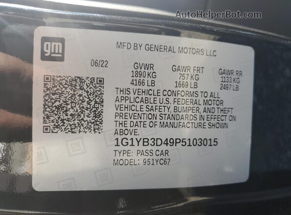 1G1YB3D49P5103015 2023 CHEVROLET CORVETTE Black Vista de la etiqueta del VIN