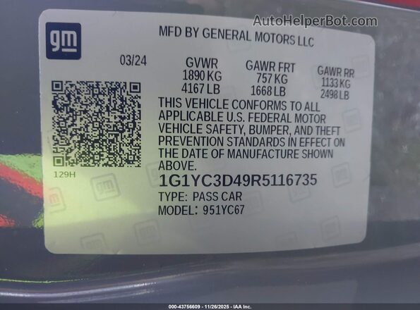 1G1YC3D49R5116735 2024 CHEVROLET CORVETTE Gray Widok komory silnika