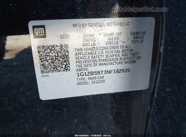 1G1ZB5ST3NF182926 2022 CHEVROLET MALIBU Black ძრავის განყოფილების ხედი