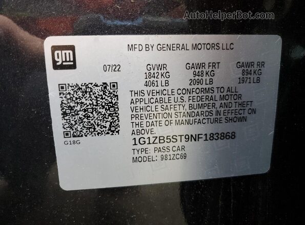 1G1ZB5ST9NF183868 2022 CHEVROLET MALIBU Charcoal Вид підкапотного простору