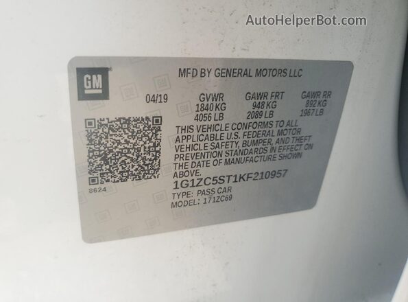 1G1ZC5ST1KF210957 2019 CHEVROLET MALIBU White Вид підкапотного простору