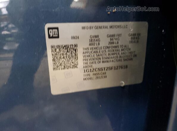 1G1ZC5ST2SF127618 2025 CHEVROLET MALIBU Blue Vista de la etiqueta del VIN