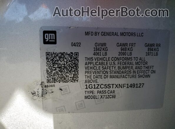 1G1ZC5STXNF149127 2022 CHEVROLET MALIBU Silver Widok komory silnika