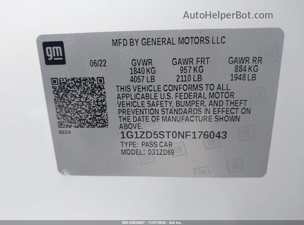 1G1ZD5ST0NF176043 2022 CHEVROLET MALIBU White Engine compartment view