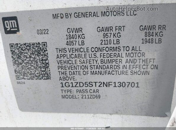 1G1ZD5ST2NF130701 2022 CHEVROLET MALIBU White Widok komory silnika