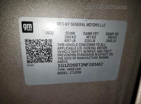 1G1ZD5ST2NF193457 2022 CHEVROLET MALIBU Gold Widok komory silnika