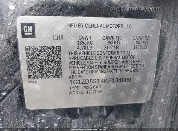 1G1ZD5ST4KF134809 2019 CHEVROLET MALIBU Black Vista del compartimento del motor