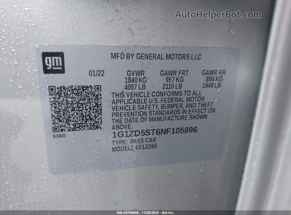 1G1ZD5ST6NF105896 2022 CHEVROLET MALIBU Серебряный Вид подкапотного пространства