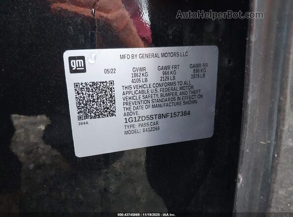 1G1ZD5ST8NF157384 2022 CHEVROLET MALIBU Black Շարժիչի բաժամունքի տեսք