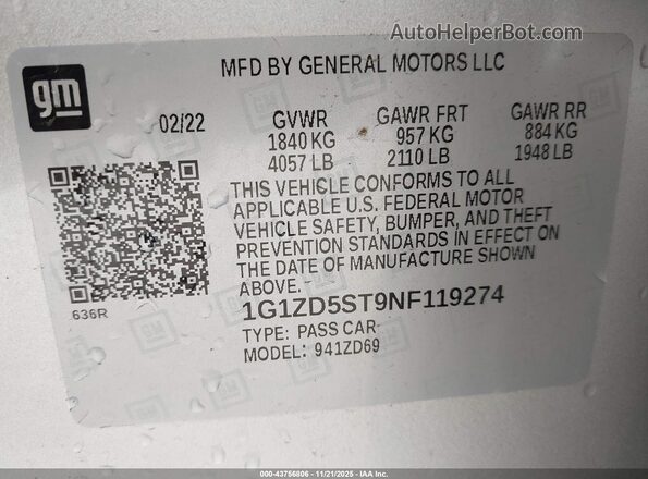 1G1ZD5ST9NF119274 2022 CHEVROLET MALIBU Silver Widok komory silnika