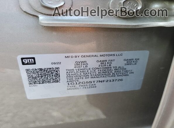 1G1ZG5ST7NF213726 2022 CHEVROLET MALIBU Black Widok komory silnika