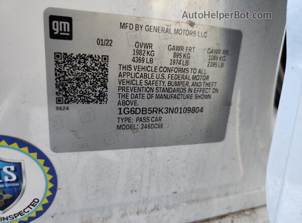 1G6DB5RK3N0109804 2022 CADILLAC CT4 Белый Вид наклейки с VIN-кодом
