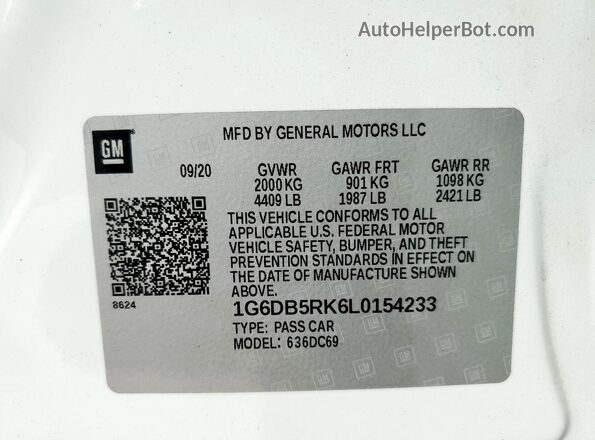 1G6DB5RK6L0154233 2020 CADILLAC CT4 Белый Вид подкапотного пространства