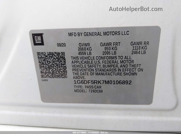 1G6DF5RK7M0106892 2021 CADILLAC CT4 White Widok komory silnika