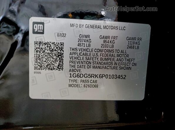 1G6DG5RK6P0103452 2023 CADILLAC CT4 Black Vista de la etiqueta del VIN