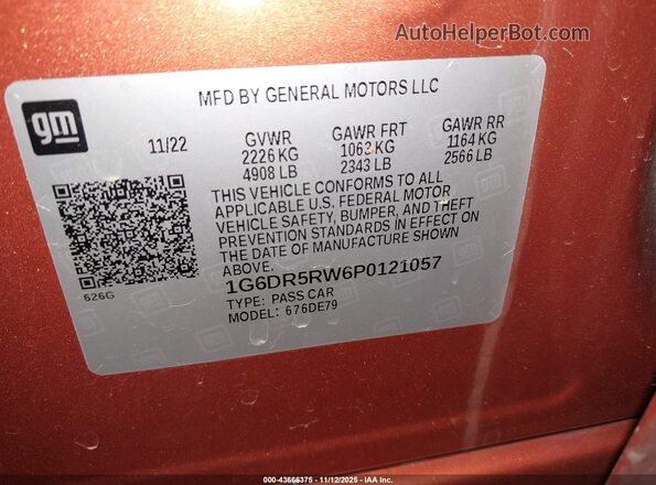 1G6DR5RW6P0121057 2023 CADILLAC CT5 Orange Engine compartment view