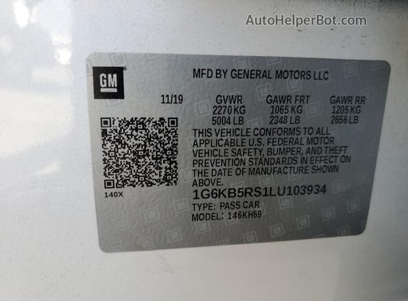 1G6KB5RS1LU103934 2020 CADILLAC CT6 White Вид підкапотного простору