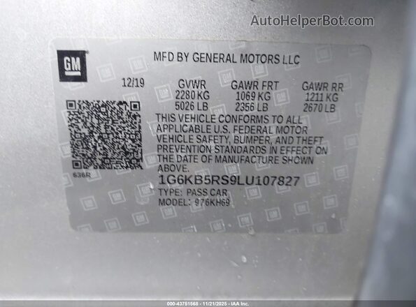 1G6KB5RS9LU107827 2020 CADILLAC CT6 Silver Вид підкапотного простору
