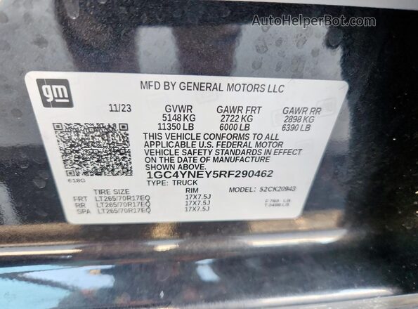 1GC4YNEY5RF290462 2024 CHEVROLET SILVERADO Charcoal Widok naklejki z numerem VIN