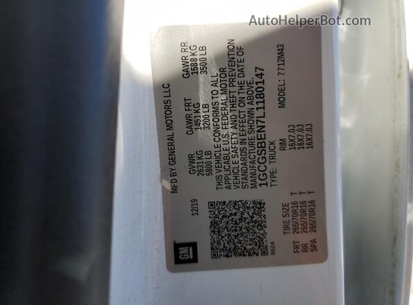 1GCGSBEN7L1180147 2020 CHEVROLET COLORADO White Engine compartment view